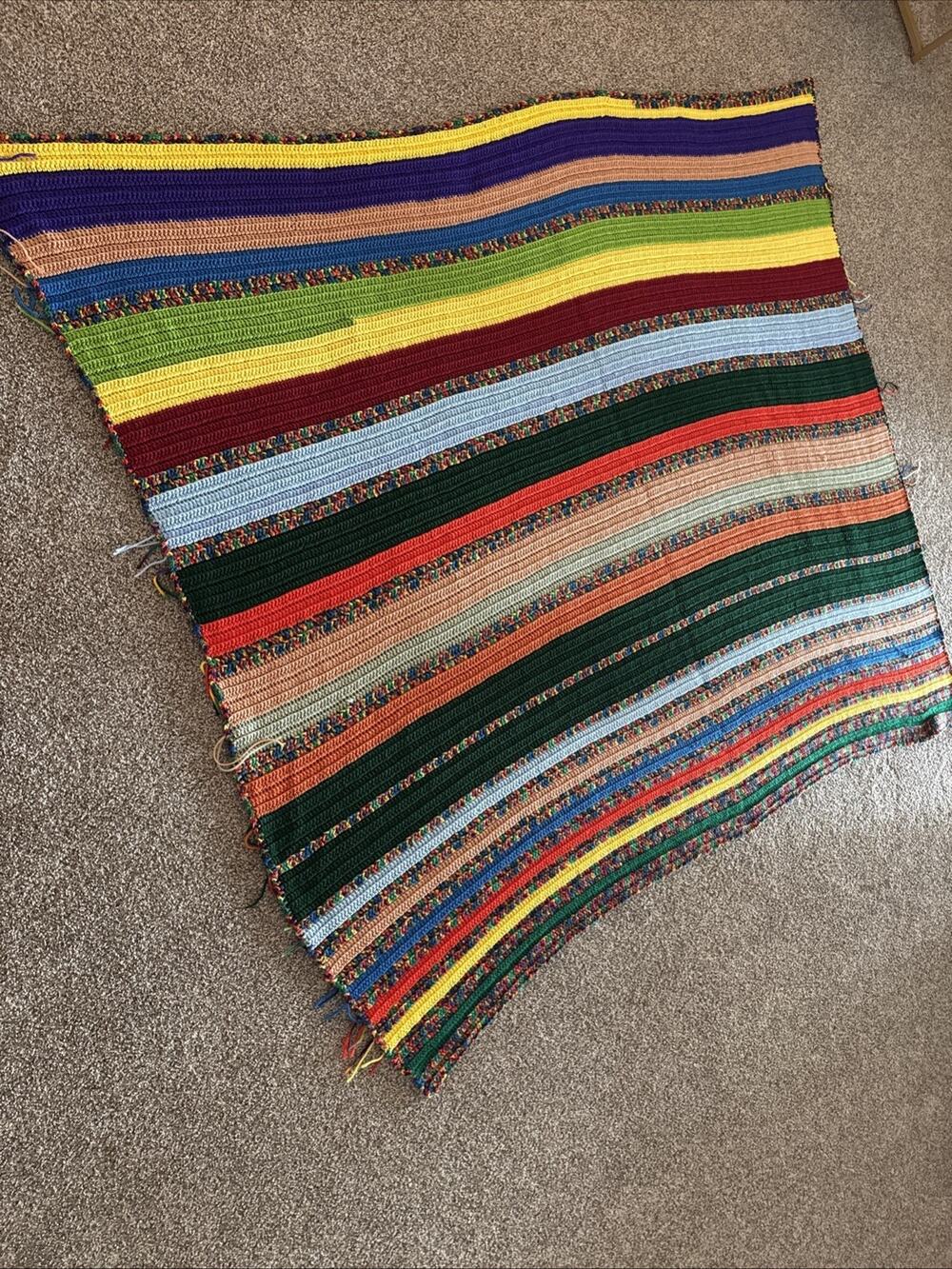Handmade Crochet Rainbow Afghan Textured Strip Throw Multicolor 65x77
